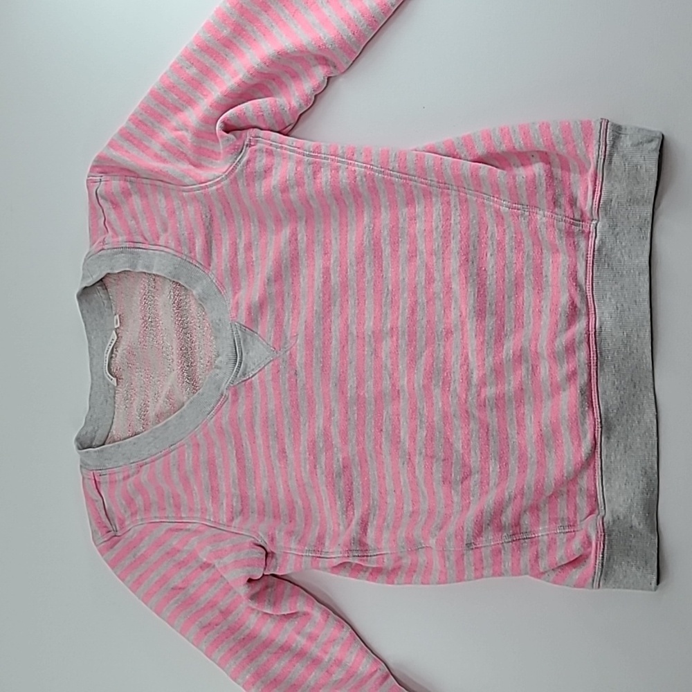 VICTORIA'S SECRET Women's Pink & Gray Striped 3/4 Sleeve Sweatshirt - Size Small